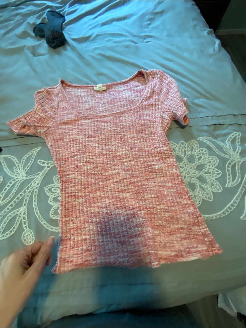 a.n.a Pink Marled Short Sleeve Knit Top